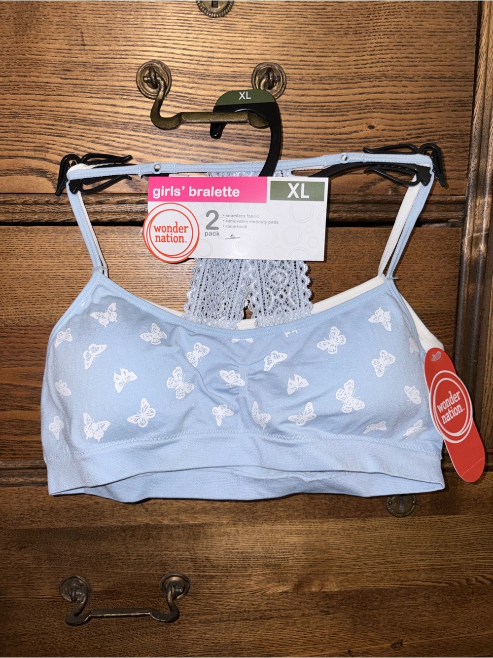 NWT 2 pack wonder nation Light Blue Butterfly & White Girls’ Bralette - XL